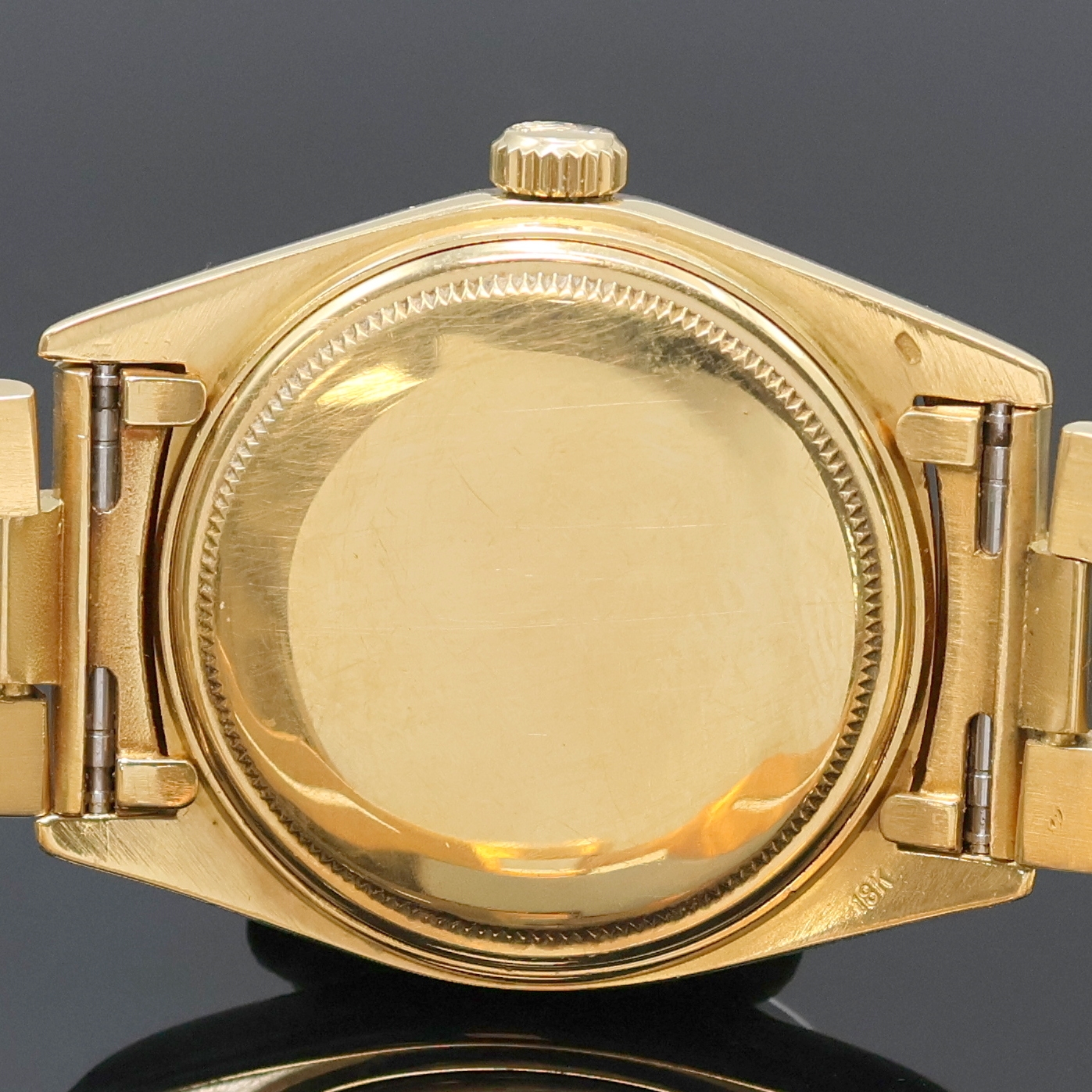 Detail e: ROLEX Datejust Herrenarmbanduhr am Präsidentband in GG 750/000 Referenz 1601, Schweiz um 1973, Automatik, verschr. Oystergeh., geriffelte Lünette, ...