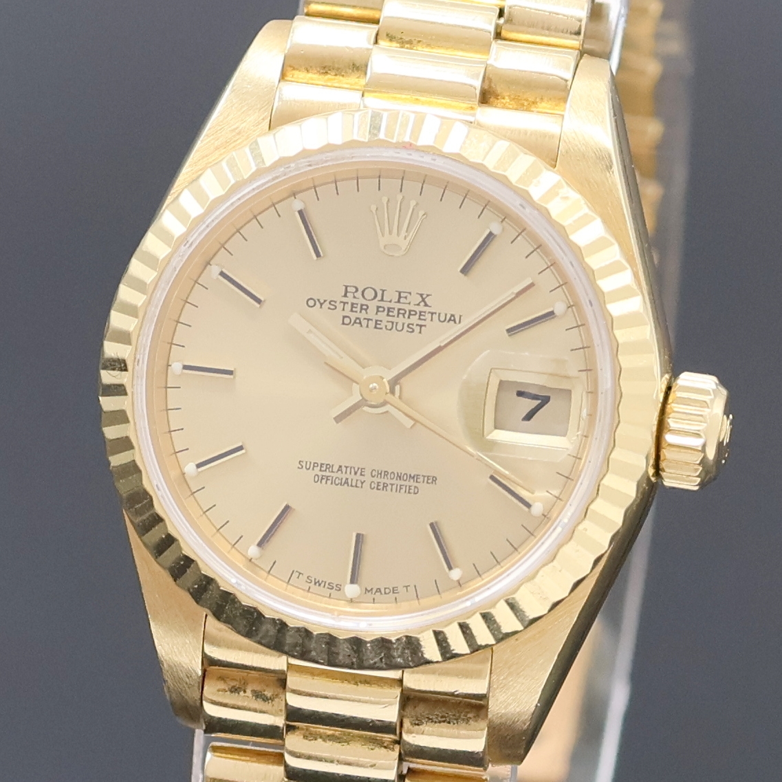 Detail a: ROLEX Datejust Referenz 69178 Damenarmbanduhr am Präsidentband in GG 750/000, Schweiz um 1986, Automatik, Oystergeh. m. geriffelter Lünette, Boden ...