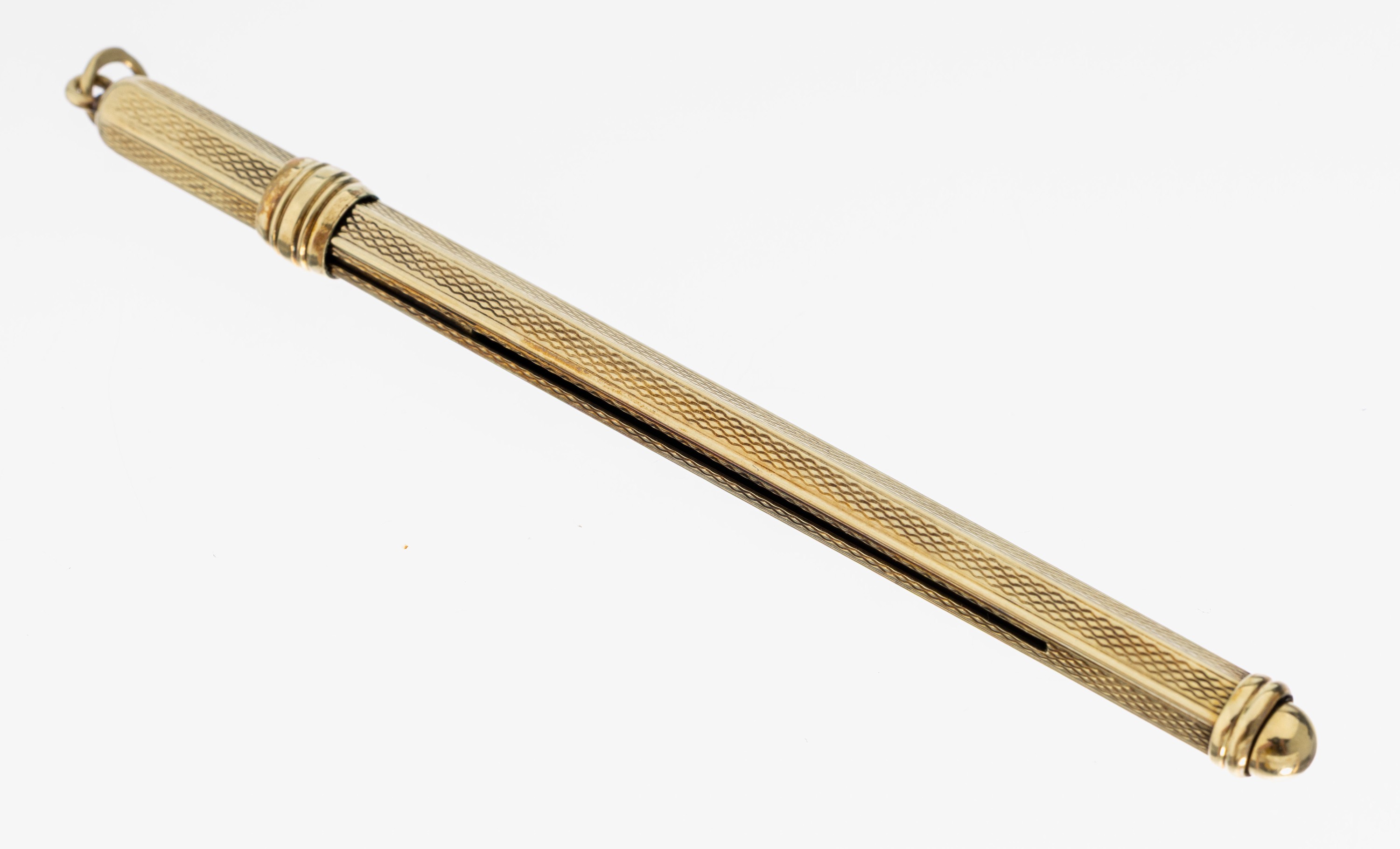 Detail d: 14 kt Gold Champagner-Quirl, 1930er Jahre, GG 585/000, hexagonale Grundform, typ. guill.,L. geschlossen ca. 8.5 cm, L.geöffnet ca. 13.5cm, mit ...
