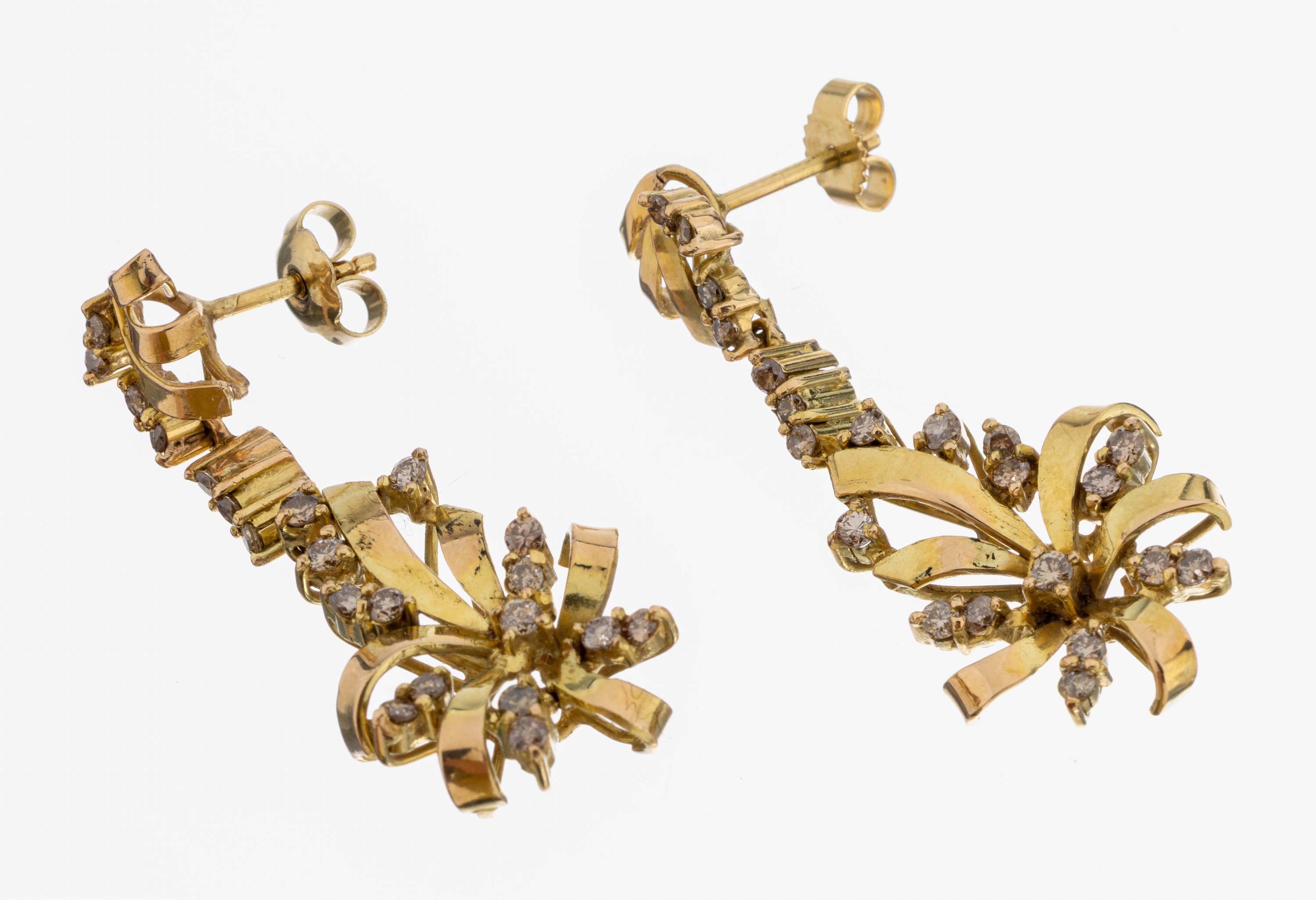 Image 27036460 - Paar 18 kt Gold Brillant-Ohrstecker, GG 750/000, länglich mit bewegl. Abhängung, 44 ...