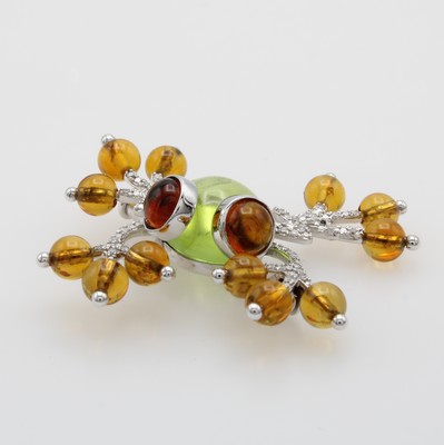 27036404a - Brosche ´Frosch´ mit Farbsteinen und Bril- lanten, GG 750/000, Citrin und Beryllcabo- ...