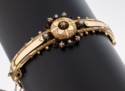 Image Perl-Armreif, um 1860-80, Silber verg., aufwendige Arbeit, part. grav. und punz., kl. ...