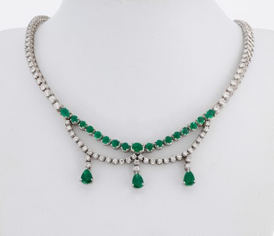 Image Prunkvolles 14 kt Gold Brillant-Smaragd- Collier, WG 750/000, Mittelteil mit ...