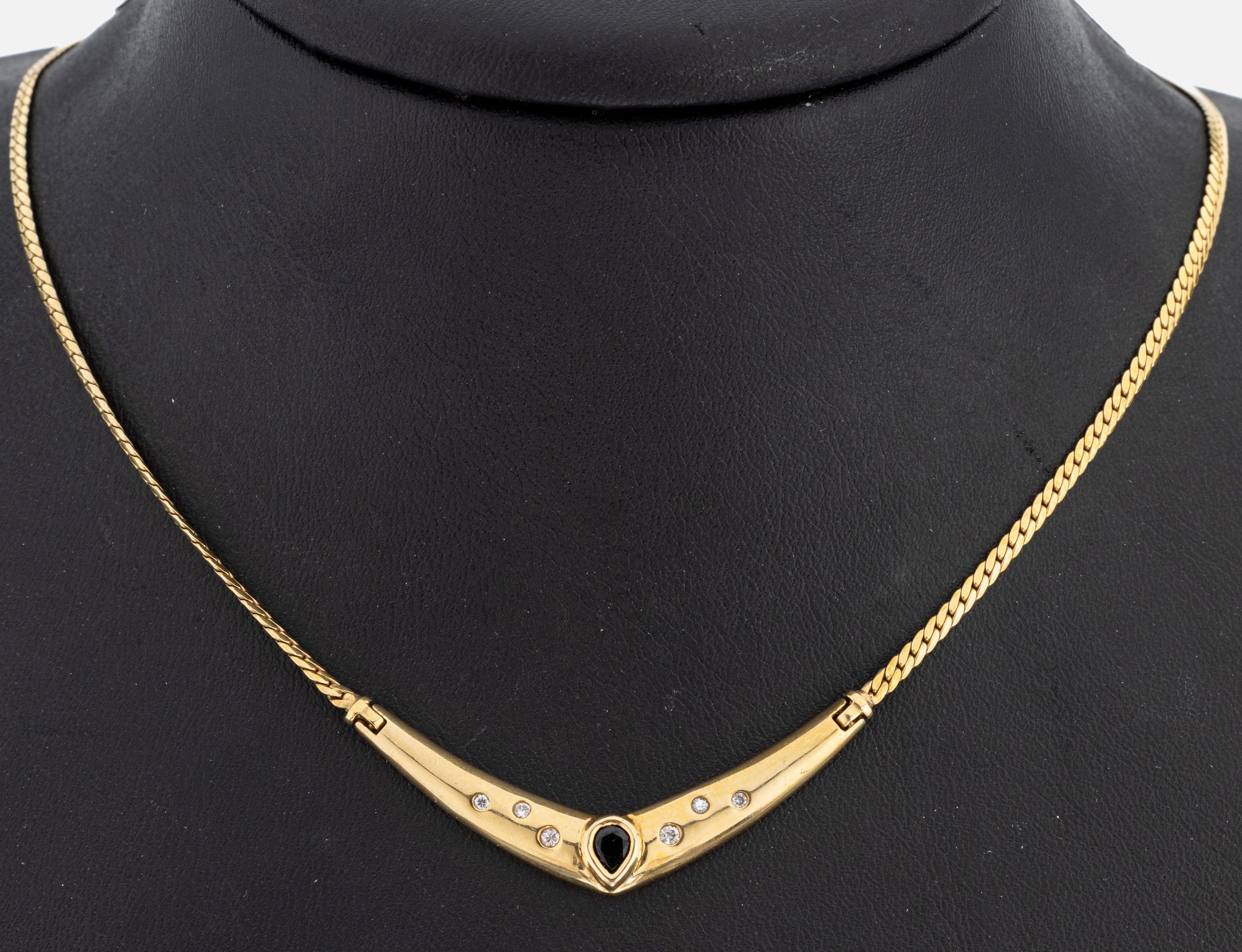 Image 27036560 - 14 kt Gold Saphir-Brillant-Collier, GG 585/000, Mittelteil mittig mit facett. ...