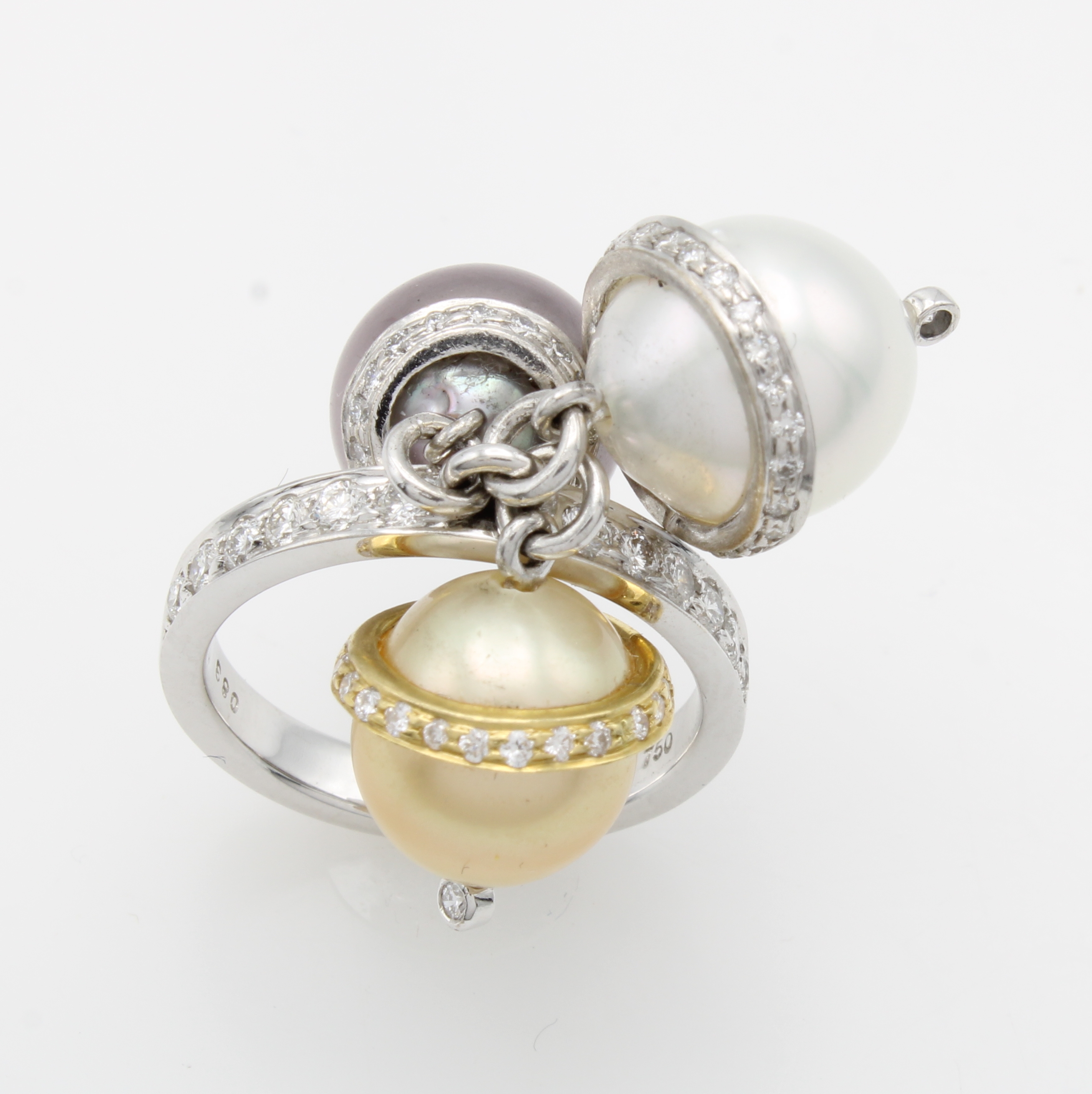 Image 27036561 - Ring mit Brillanten, Südsee- und Tahitiperlen, WG/GG 750/000, Brill. zus. ca. 0.81 ct ...