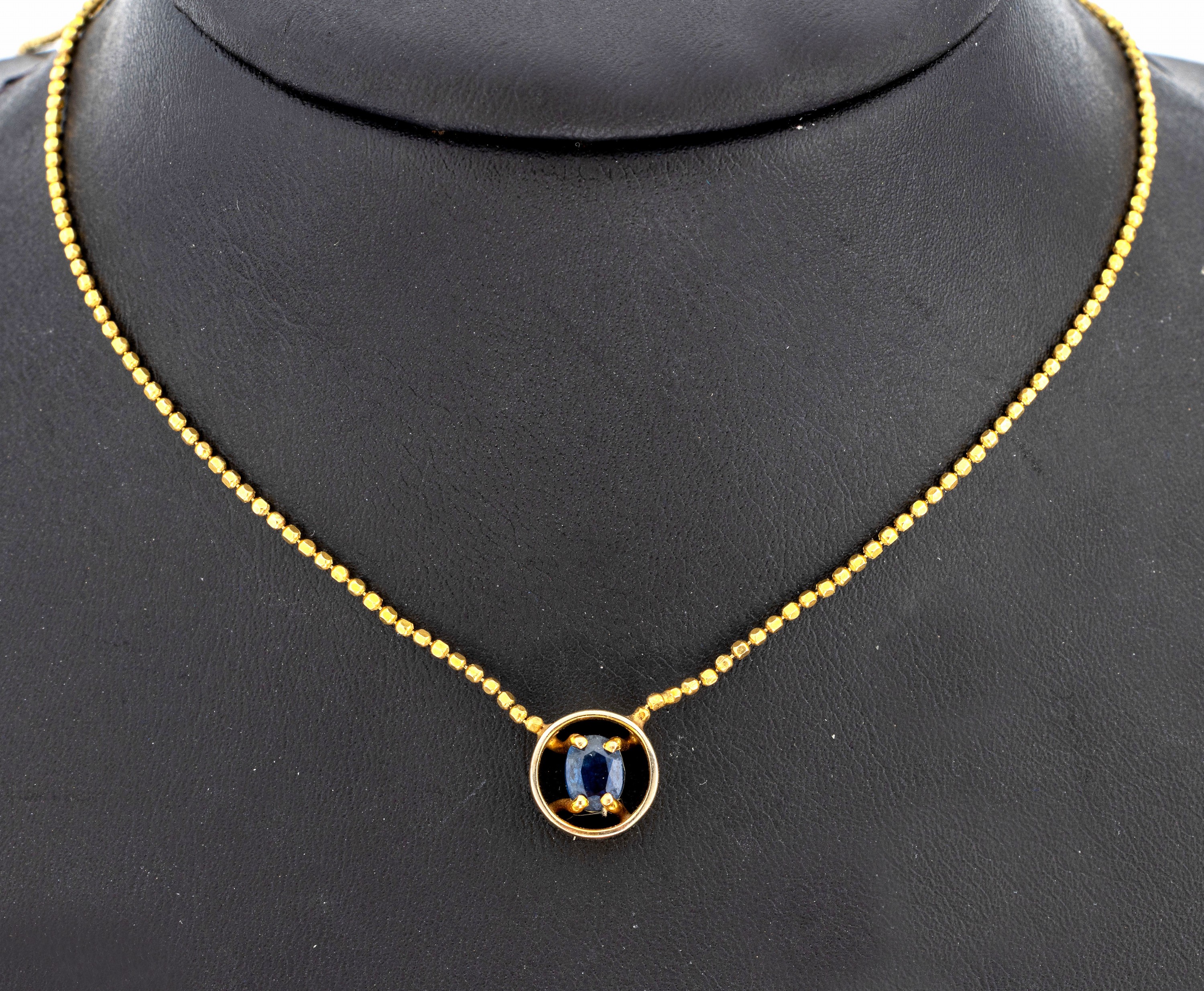 Image 27036562 - 14 kt Gold Saphir-Collier, GG 585/000, Kette aus facett. Goldkügelchen, rundes ...