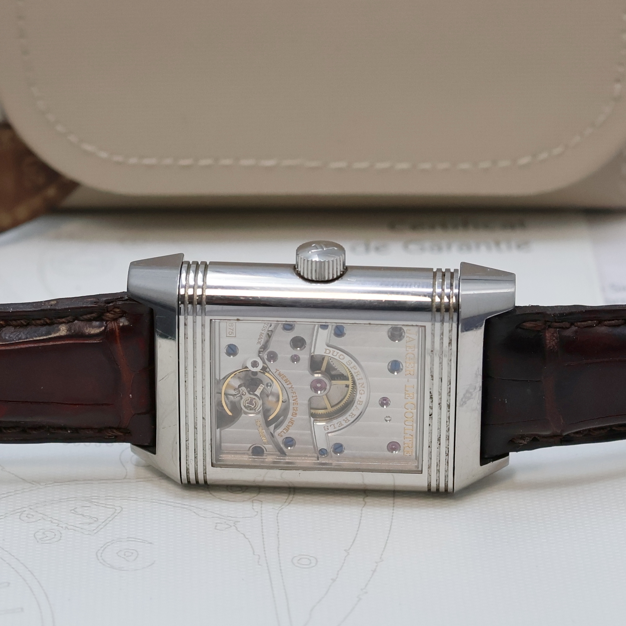 Detail e: Jaeger-LeCoultre Reverso Grande Date Armbanduhr Referenz 240.8.15, Schweiz verk. lt. beil. Pap. 10/2007, Handaufzug, um 180 Grad drehb. ...