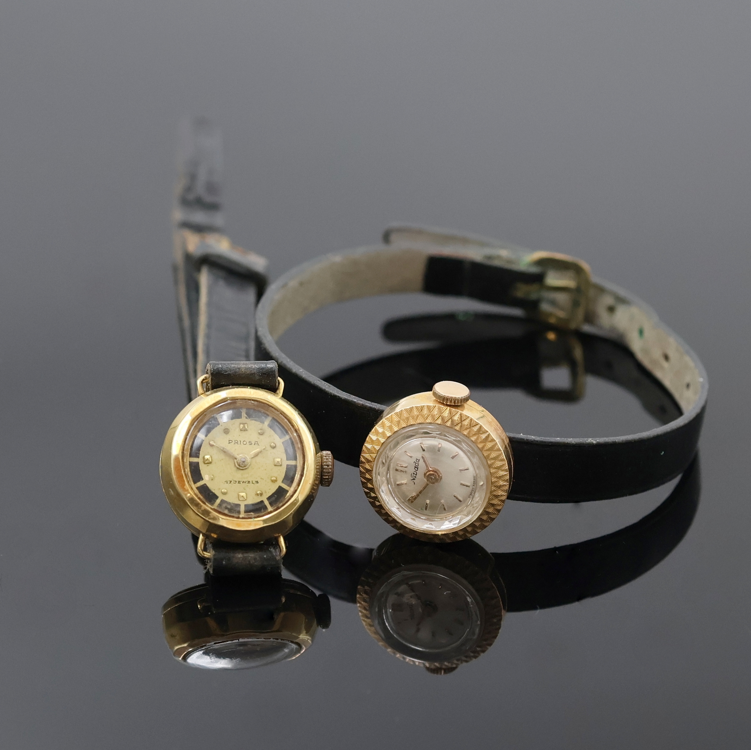 Image 27036580 - NIVADA und PRIOSA 2 Damenarmbanduhren in GG und RG 585/000, Schweiz um 1960, Handaufzug, ...