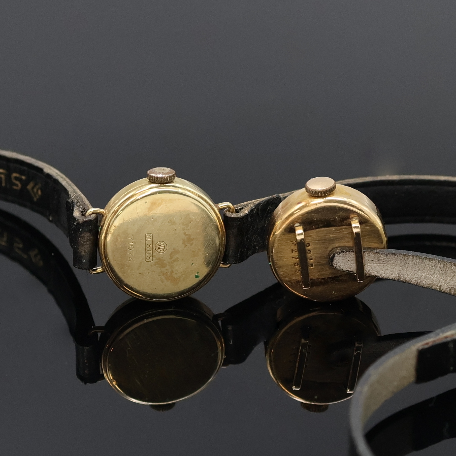 Detail c: NIVADA und PRIOSA 2 Damenarmbanduhren in GG und RG 585/000, Schweiz um 1960, Handaufzug, Böden aufgedr., 1x silb. Zifferbl., gold. Std.-Ind. u. ...
