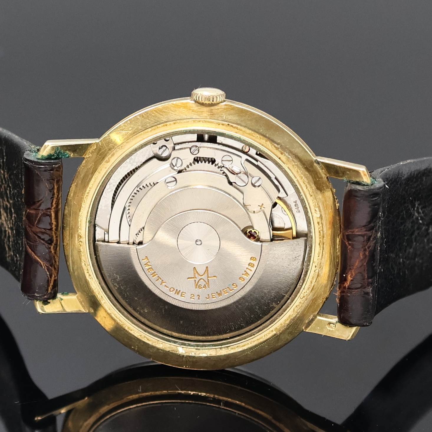 Detail d: ZENTRA Savoy Armbanduhr in GG 585/000, Schweiz um 1960, Automatik, Boden u. Glasrand aufgedr., gold. Zifferbl. m. aufges. Std.- Ind., gold. Zeiger, ...