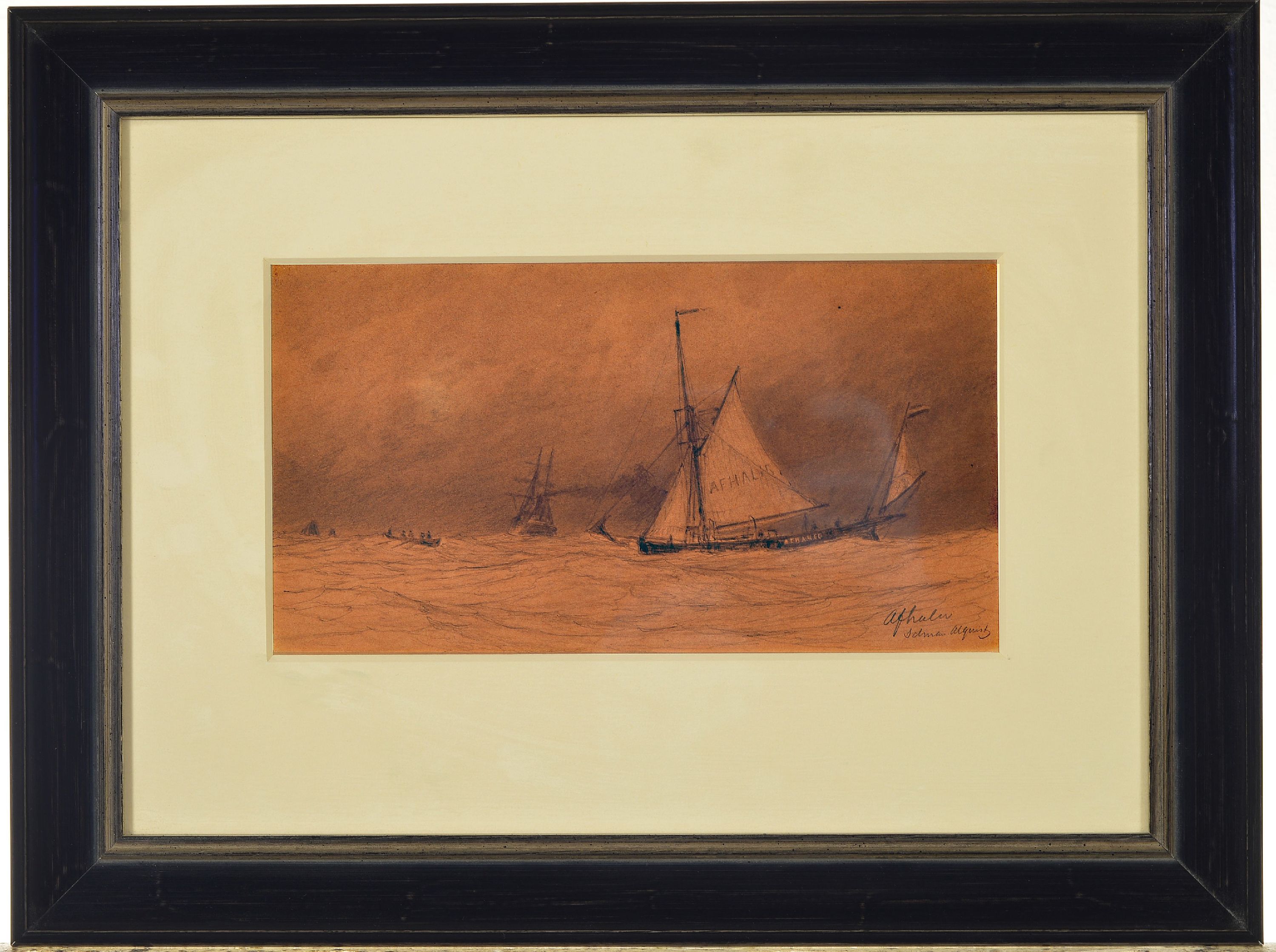 Detail k: Hugo Schnars-Alquist, 1855-1939 Hamburg, Bleistiftzeichnung, "Aphalen", rechts unten signiert, ca. 20x30 cm, unter Glas gerahmt 29x38 cm; ...