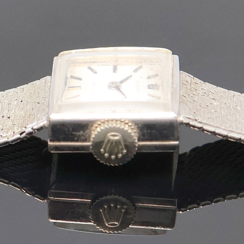 Detail c: ROLEX Precision Damenarmbanduhr in WG 750/000, Schweiz 1960er Jahre, Handaufzug, Bucherer Goldband, Boden aufgedr., silb. Zifferbl. m. aufges. ...