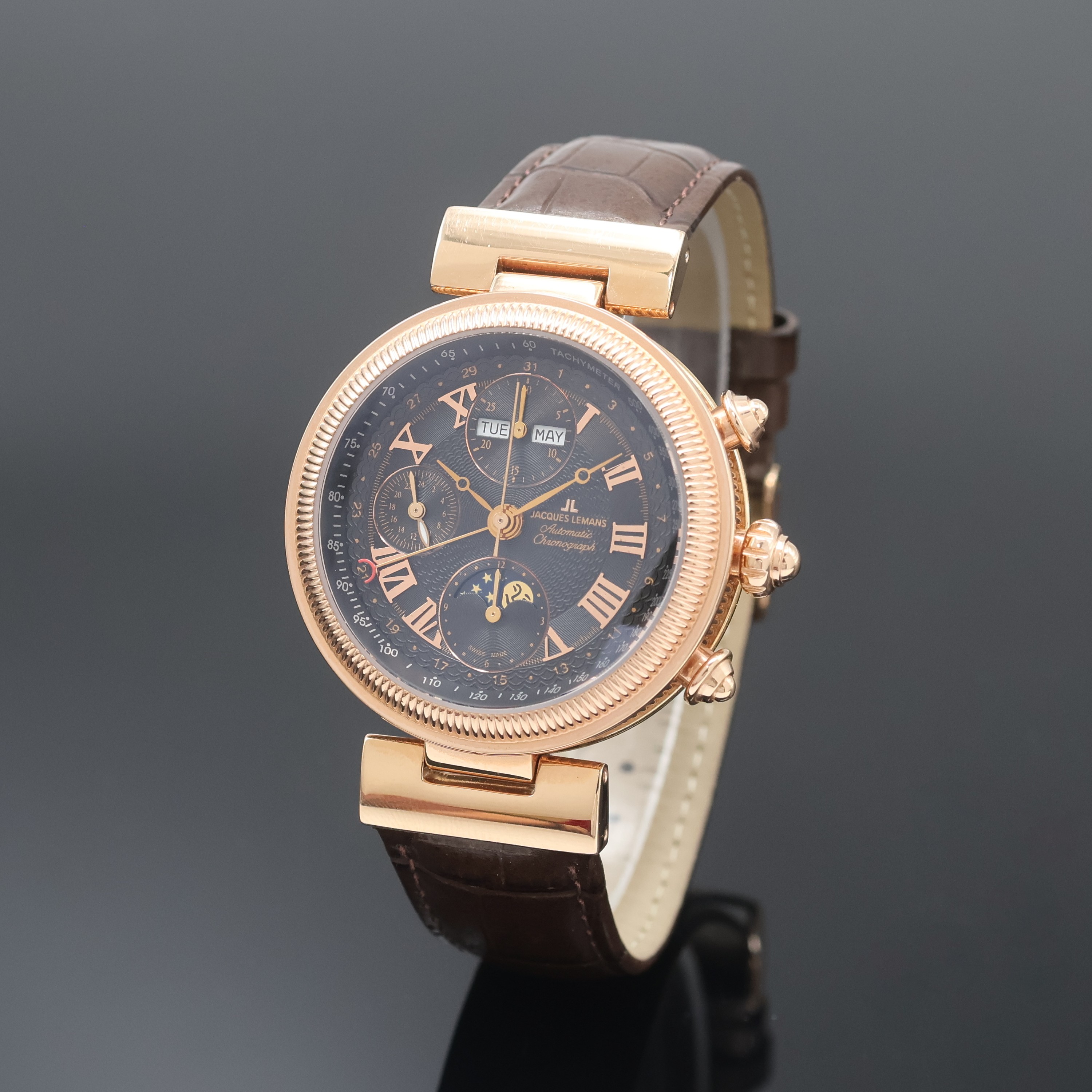 Image 27036591 - JACQUES LEMANS vergoldeter Armbandchronograph mit Vollkalender Referenz 1-1217, Schweiz ...