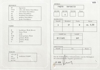 27036513a - 14 kt Gold Brillant-Clipanhänger, GG 585/0000, 1 Brillant ca. 0.40 ct Weiß/vvs, 3 ...