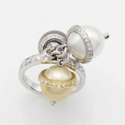 Image Ring mit Brillanten, Südsee- und Tahitiperlen, WG/GG 750/000, Brill. zus. ca. 0.81 ct ...