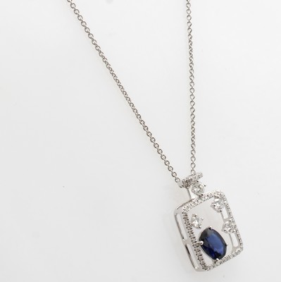 27036588a - Anhänger mit Brillanten und Saphir an Kette, GG 585/000, 4 Brill. zus. ca. 0.25 ct ...