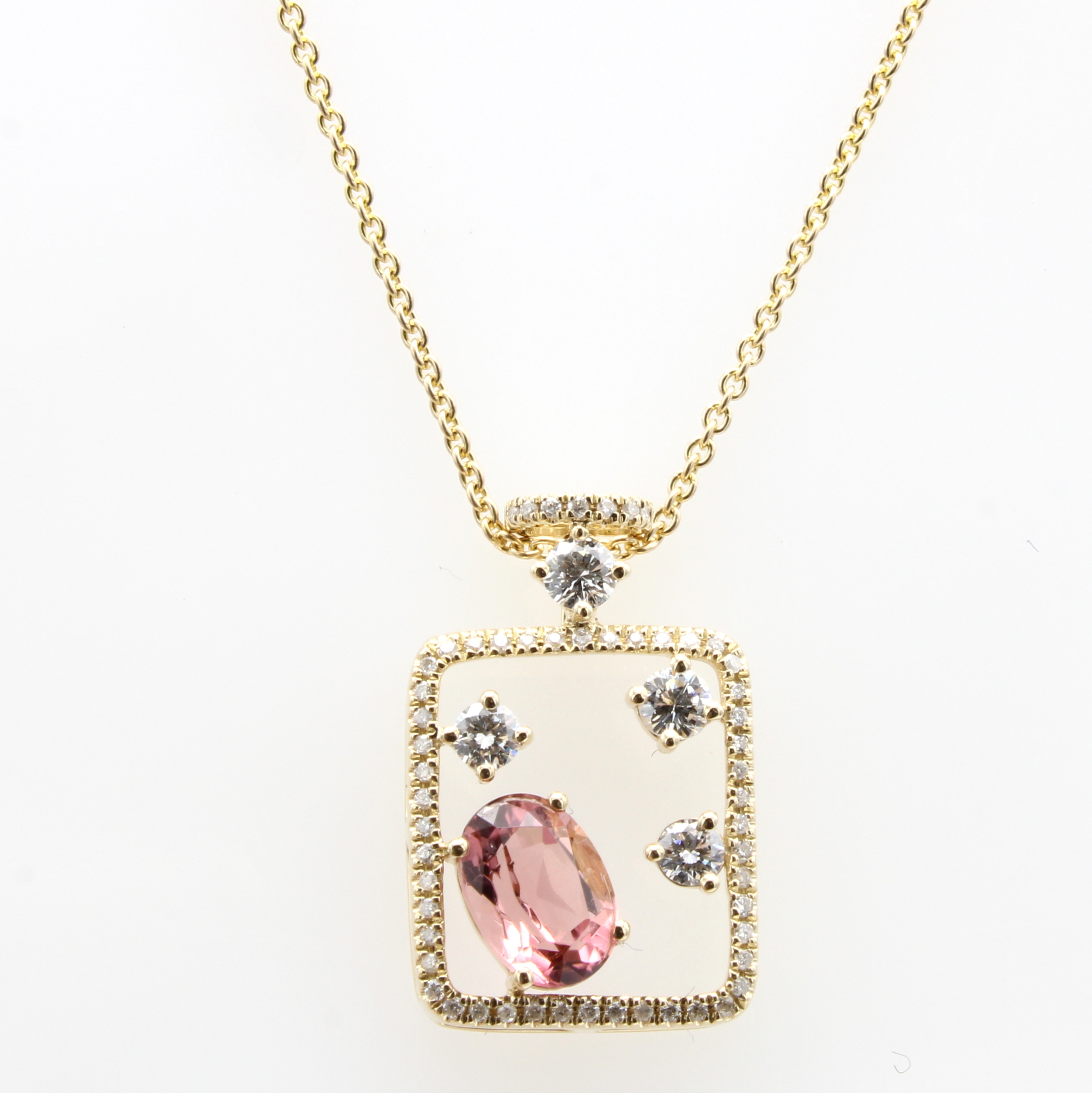 Image 27036603 - Anhänger mit Brillanten und Turmalin an Kette, GG 585/000, 4 Brill. zus. ca. 0.24 ct ...