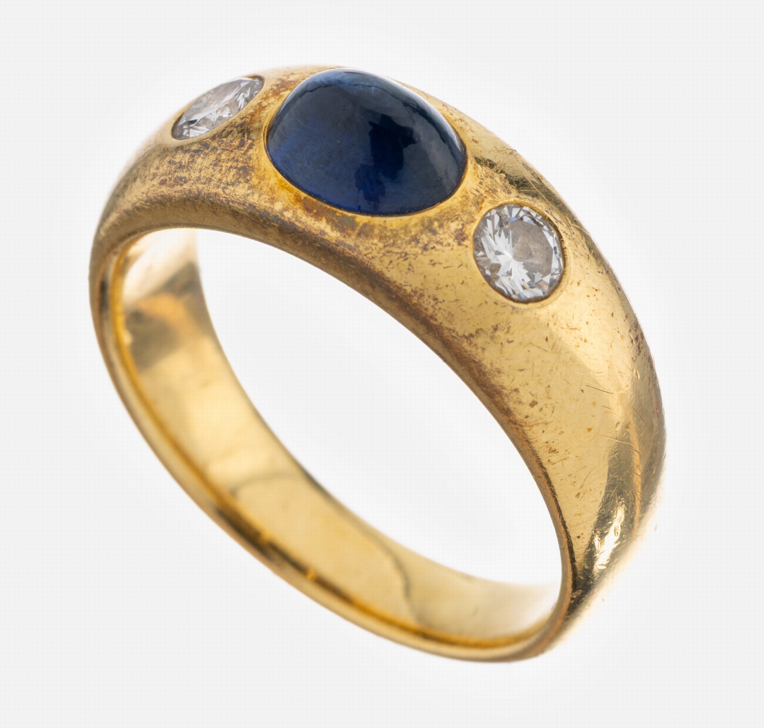 Image 27036611 - 18 kt Gold Saphir-Brillant-Ring, GG 750/000, klassischer Bandring, ovaler Saphir- ...