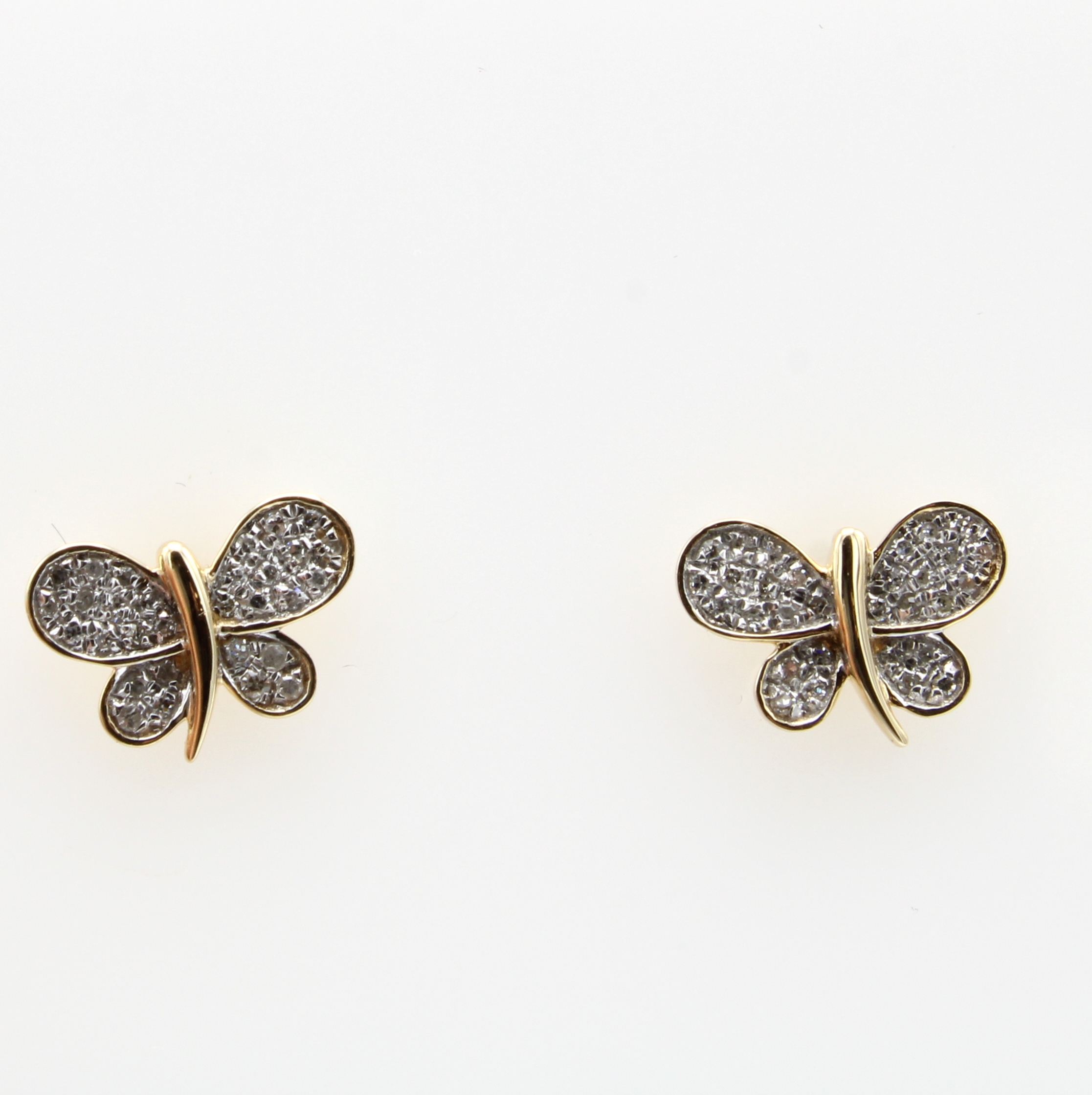 Image 27036613 - Paar Ohrstecker ´Schmetterling´, GG 585/000,60 Brill. zus. ca. 0.11 ct Weiß/si-p ...