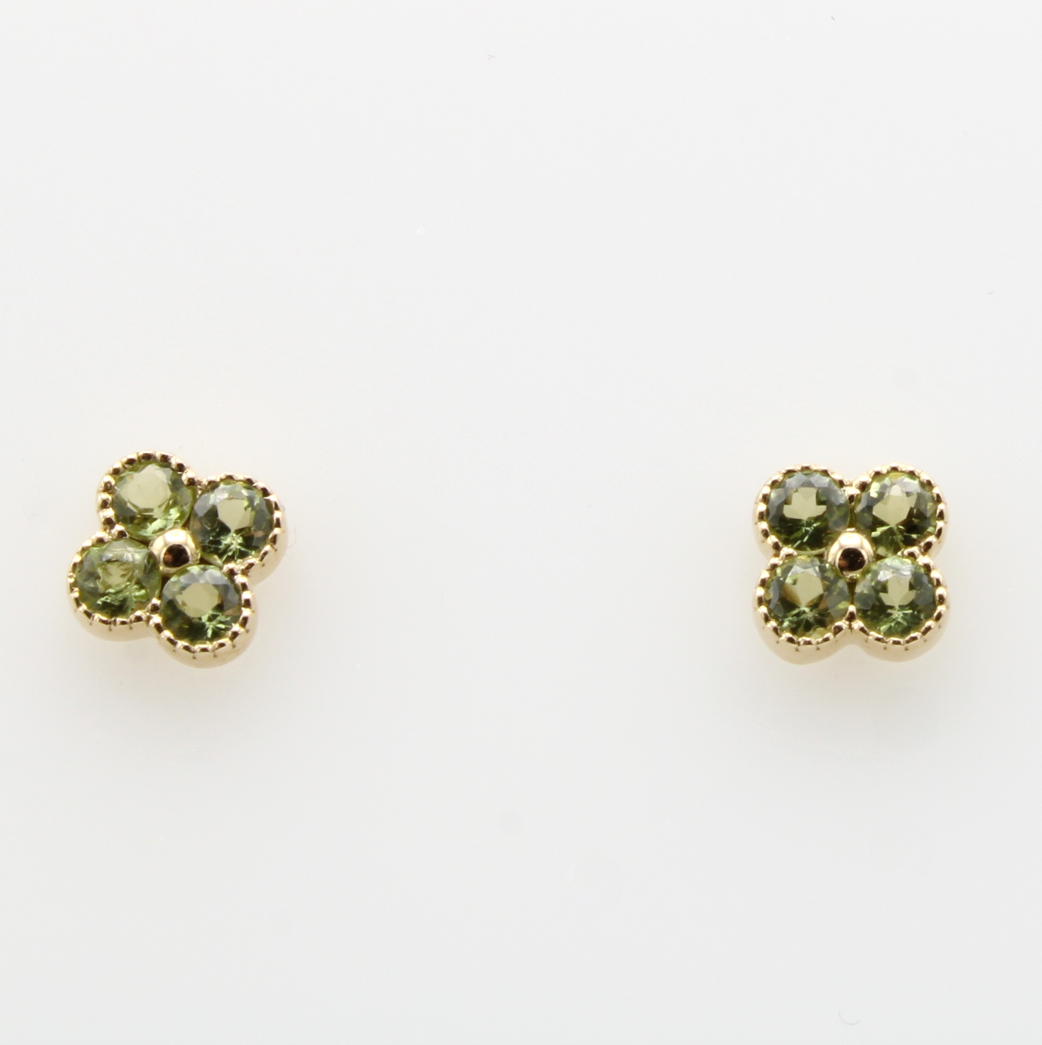 Image 27036622 - Paar Ohrstecker mit Peridots, GG 585/000, 8 Peridots in Blütenform zus. ca. 0.62 ct ...