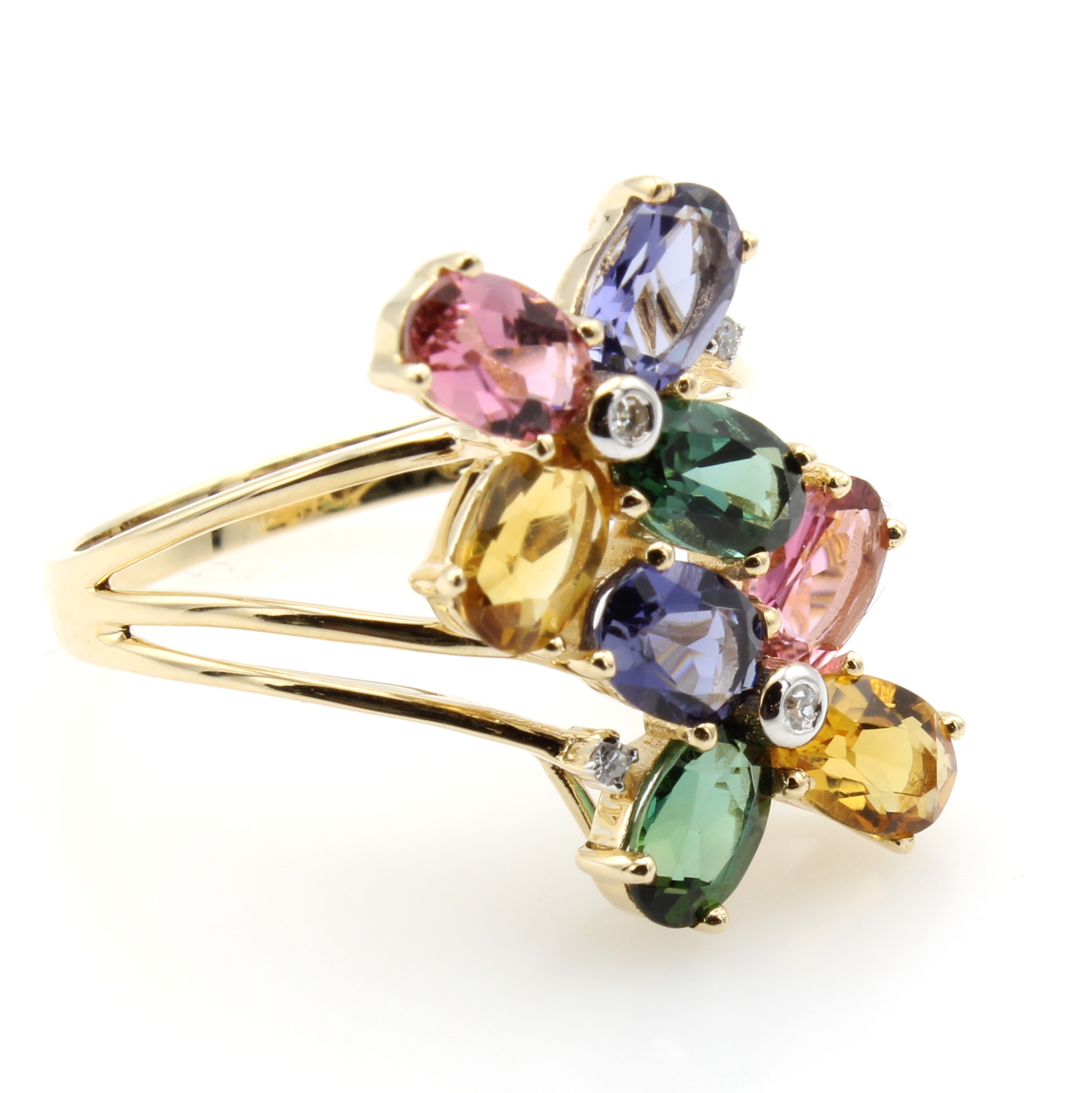 Image 27036639 - Ring mit Farbsteinen und Brillanten, GG 585/000, 4 Brill. zus. ca. 0.03 ct feines ...