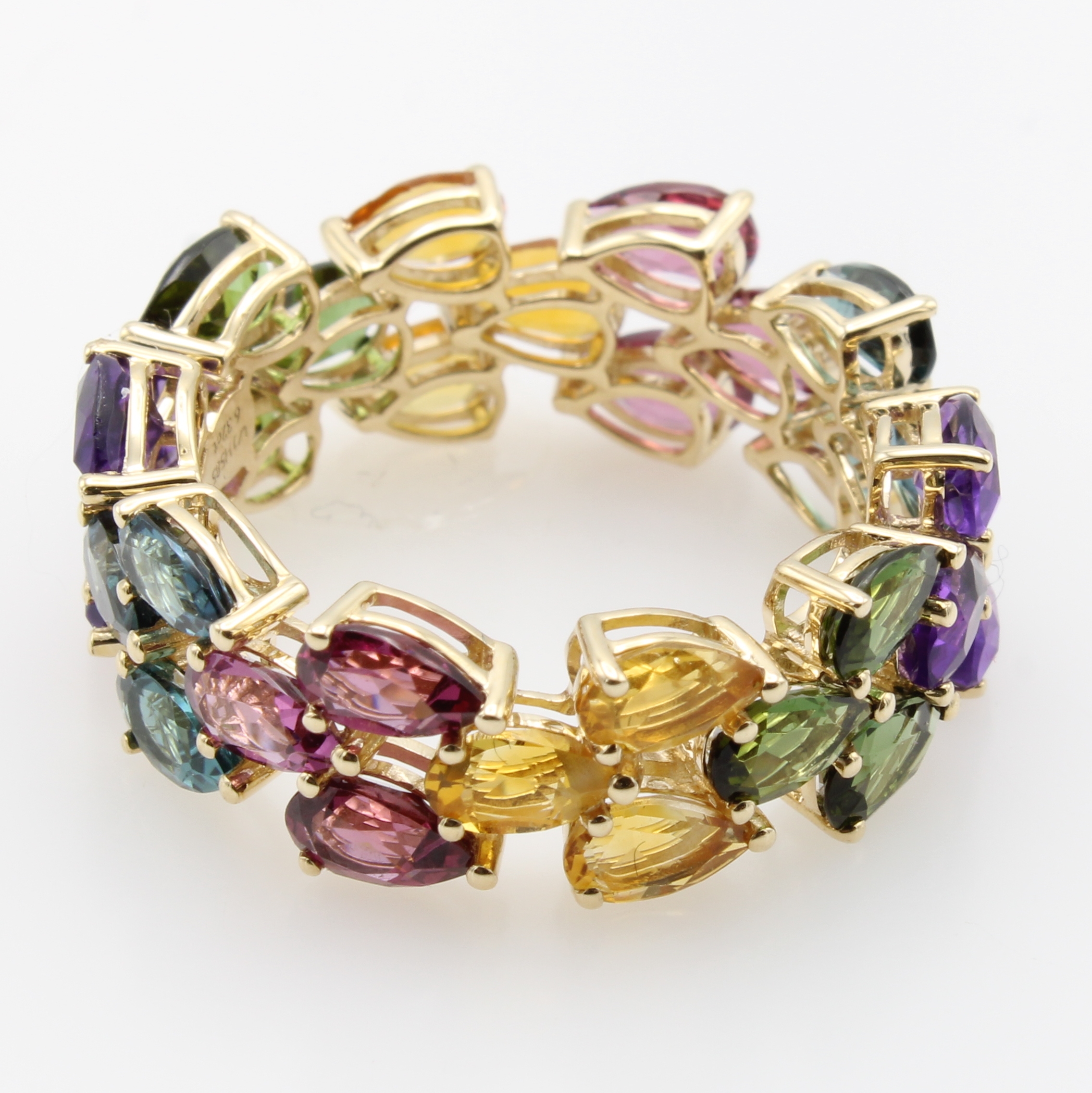 Image 27036642 - Ring mit Farbsteinen, GG 585/000, tropfen- förmige Turmaline, Rhodolithe, Amethysten u. ...