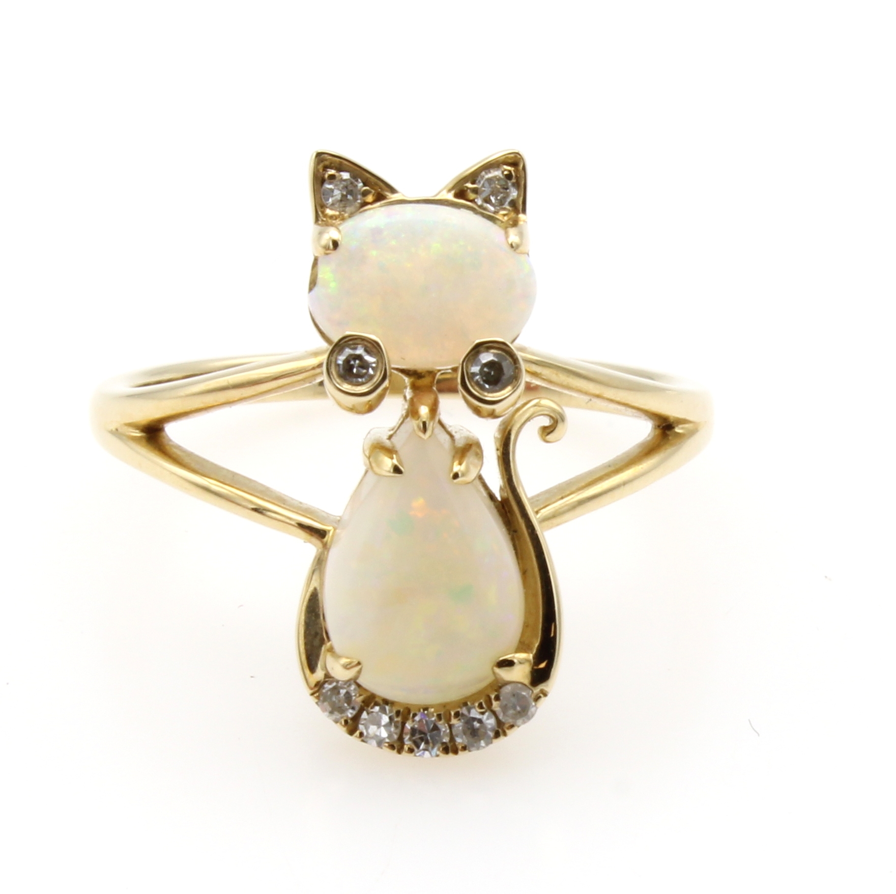 Image 27036643 - Ring ´Katze´ mit Opalen und Brillanten, GG 585/000, 9 Brill. zus. ca. 0.09 ct feines ...