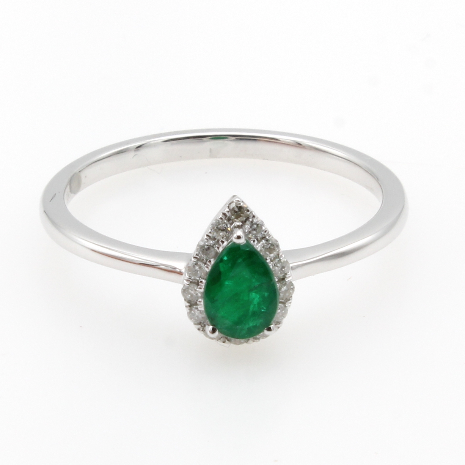 Image 27036646 - Ring mit Smaragd und Brillanten, WG 750/000,tropfenf. Smaragd ca. 0.39 ct, 14 Brill. ...