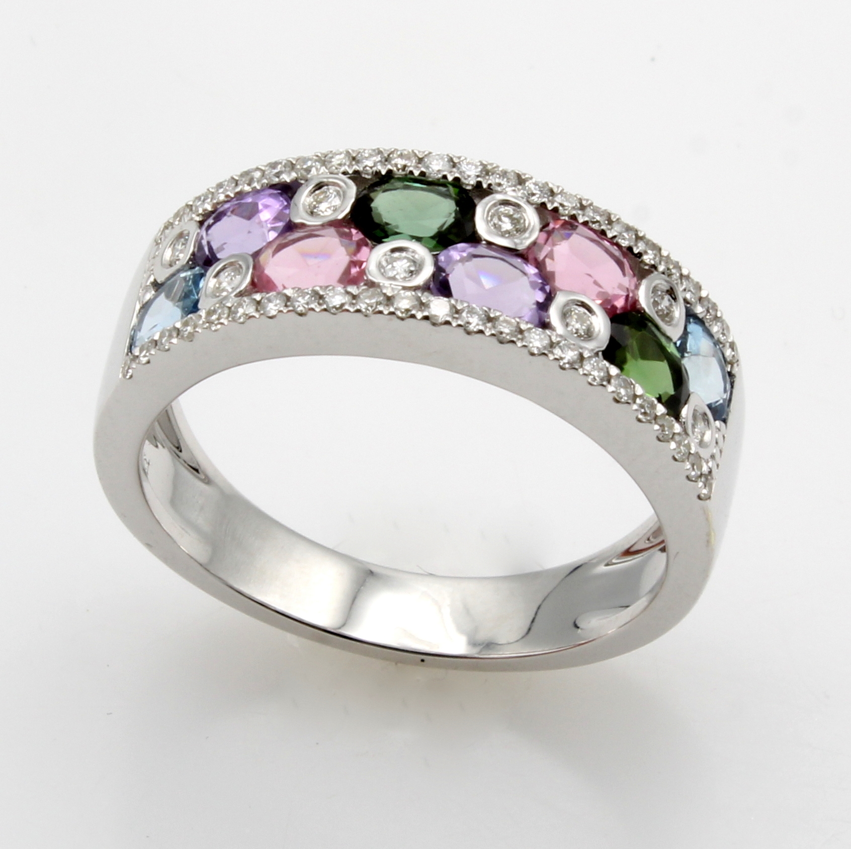 Image 27036650 - Ring mit Farbsteinen und Brillanten, WG 585/000, 4 Turmaline zus. ca. 0.65 ct, 2 Aquama- ...