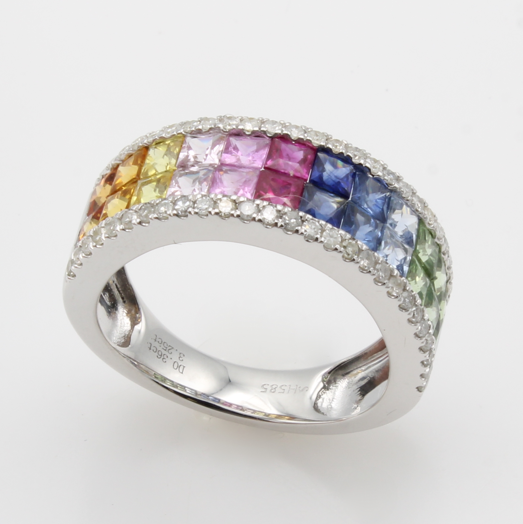 Image 27036652 - Ring ´Rainbow´ mit Saphiren und Brillanten, WG 585/000, 24 bunte Saphircarrées zus. ca. ...