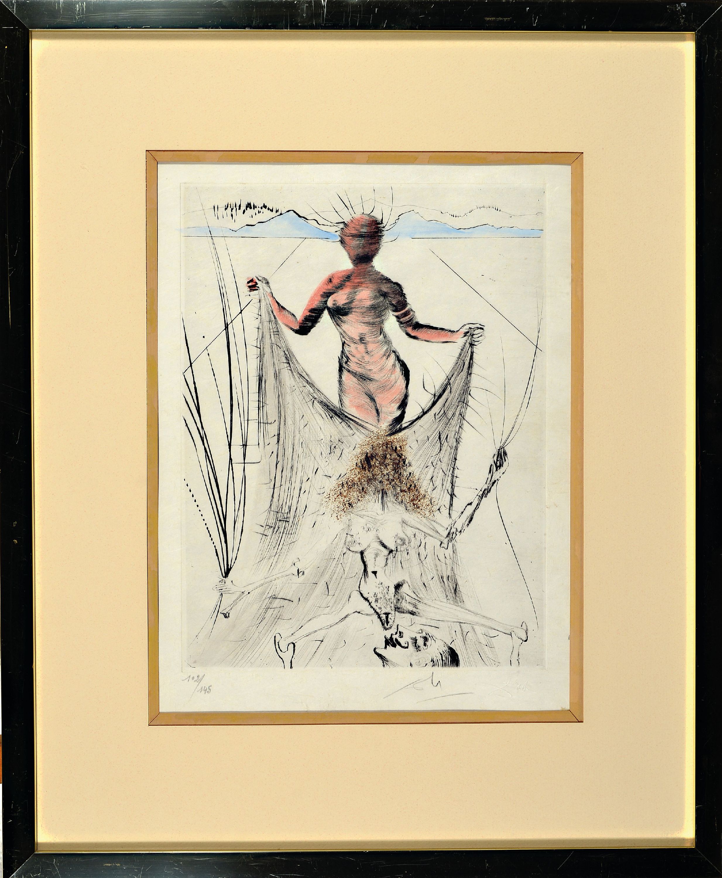 Detail k: Salvador Dalí, 1904-1989, Femme tenant le voile aus der Serie Venus aux Fourrures von 1969, auf Japan-Papier, sign., num. 102/145, ca. 31x23.5cm, ...