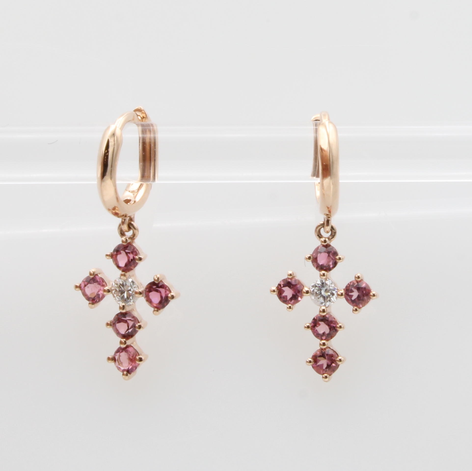 Image 27036671 - Paar Klappcreolen mit Brillanten und Turma- linen, RoseG 585/000, 10 pinkfarb. ...