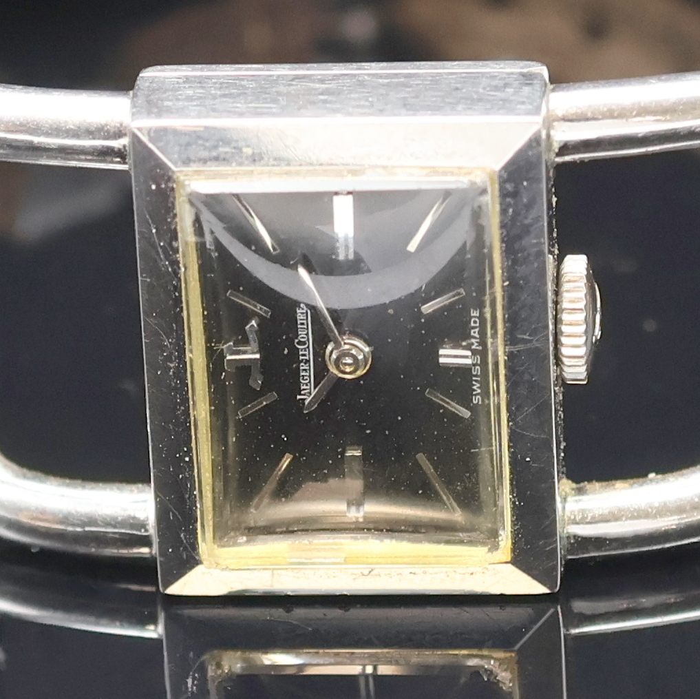 Detail a: Jaeger-LeCoultre Etrier Damenarmbanduhr Referenz 1670.42, Schweiz um 1965, Handaufzug, Edelstahlgeh., Lederband m. orig. Dornschl., Boden aufgedr., ...