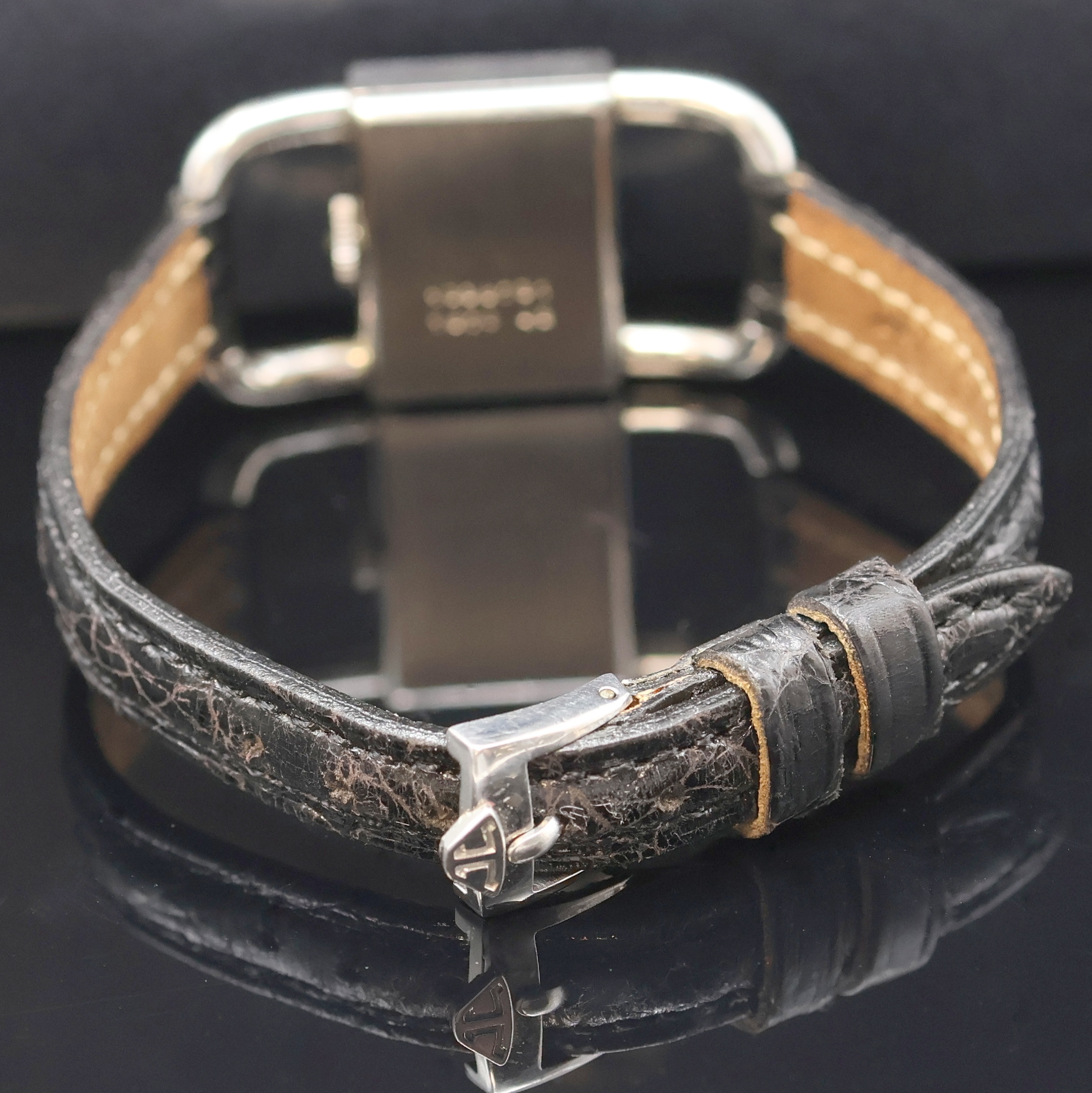 Detail b: Jaeger-LeCoultre Etrier Damenarmbanduhr Referenz 1670.42, Schweiz um 1965, Handaufzug, Edelstahlgeh., Lederband m. orig. Dornschl., Boden aufgedr., ...