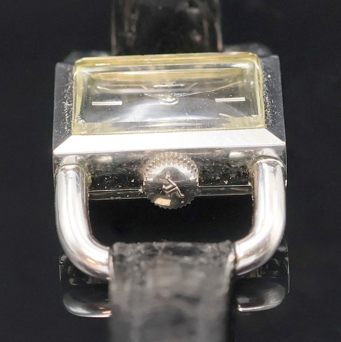 Detail c: Jaeger-LeCoultre Etrier Damenarmbanduhr Referenz 1670.42, Schweiz um 1965, Handaufzug, Edelstahlgeh., Lederband m. orig. Dornschl., Boden aufgedr., ...
