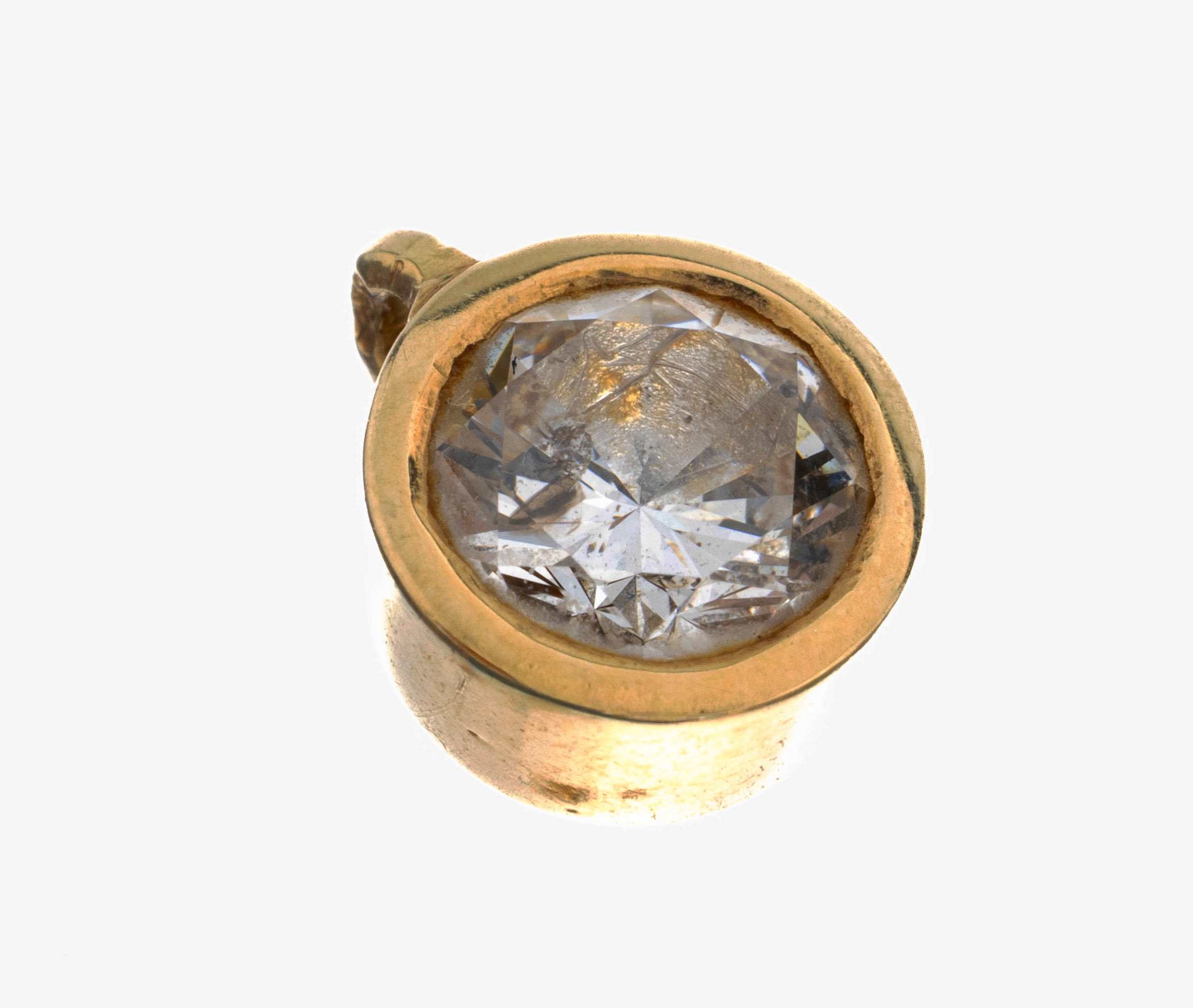 14 kt Gold Brillant-Anhänger, GG 585/000, Brillant in Zargenfassung ca. 0.50 ct Weiß/p1, ca. 0.6 g