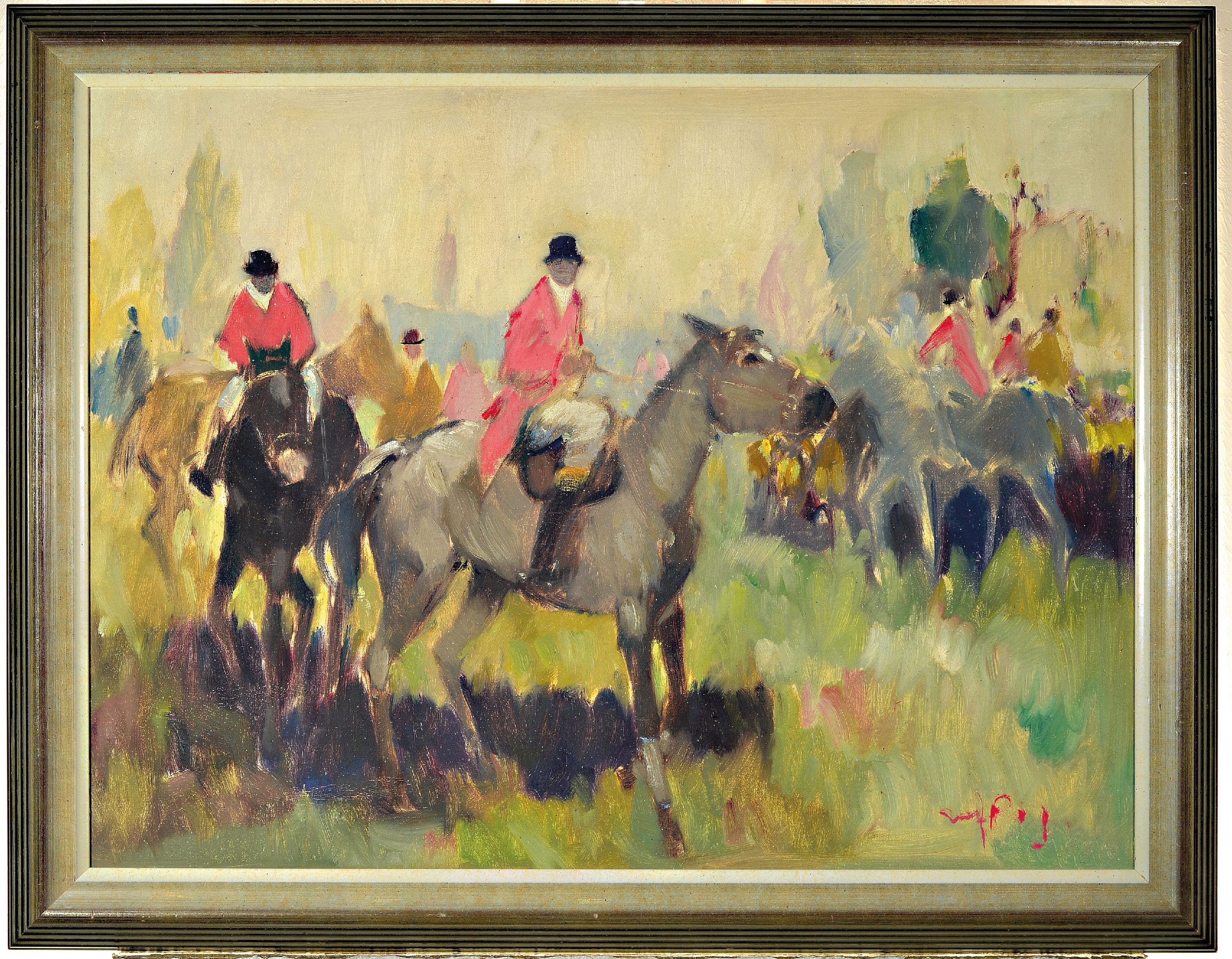 Detail k: Walter Prescher van Ed, 1916 Dresden-1988 Ottendorf, Aufbruch zur Jagd, rückseitig so betitelt, Öl/Lwd, rechts unten sign., ca. 60x80cm, R. ca. ...