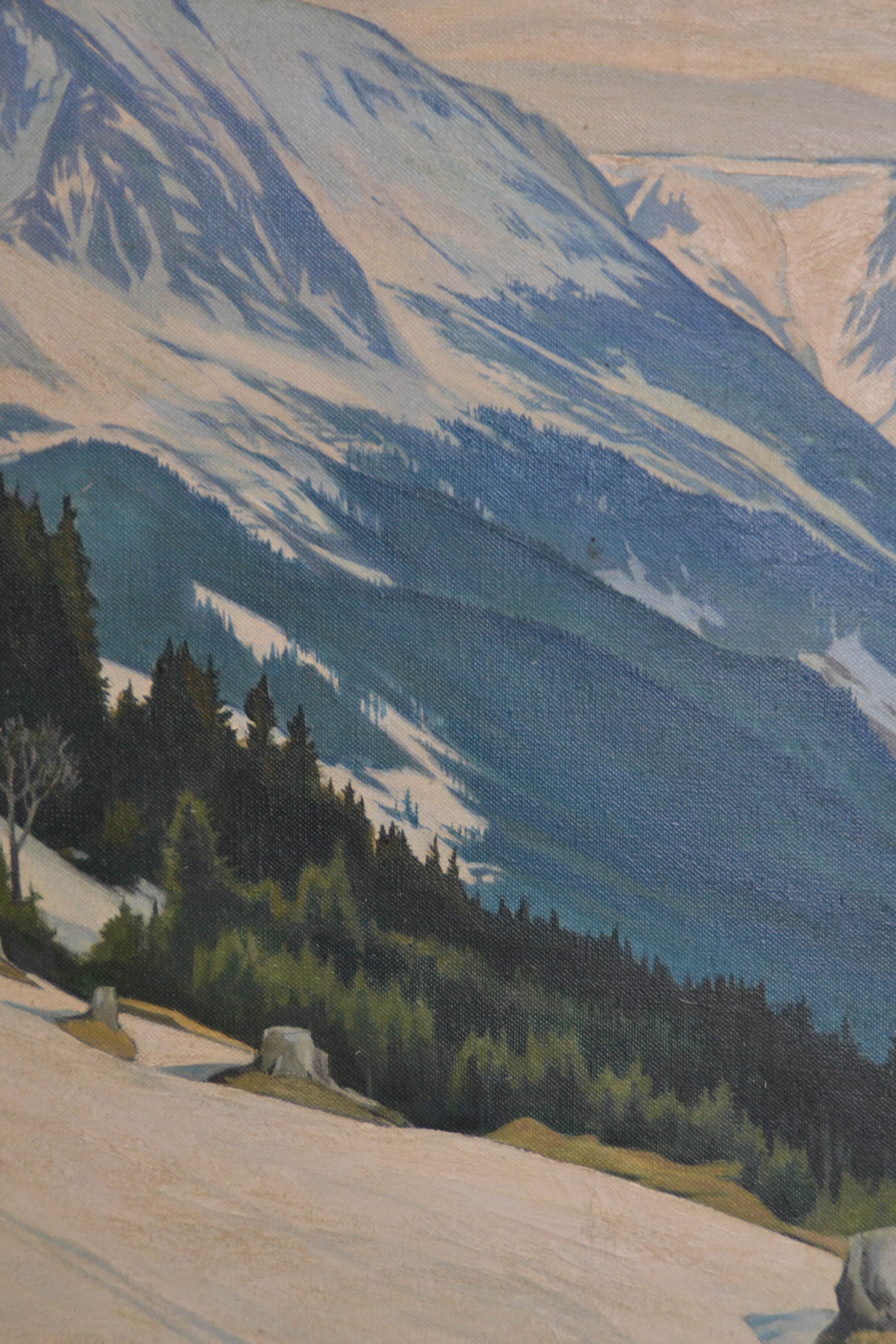Detail d: Friedrich Iwan, 1889 Landeshut in Niederschlesien- 1967 Wangen im Allgäu, Verschneite Winterlandschaft im Riesengebirge mit Schneekoppe, Öl/Lwd, ...