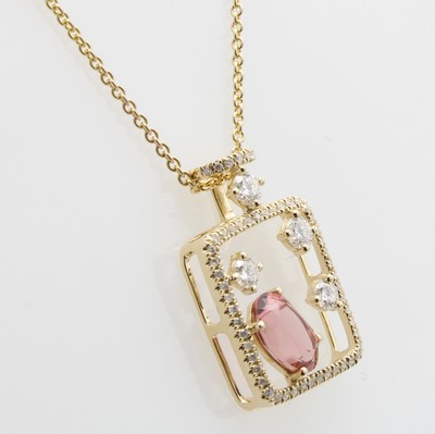 27036603a - Anhänger mit Brillanten und Turmalin an Kette, GG 585/000, 4 Brill. zus. ca. 0.24 ct ...