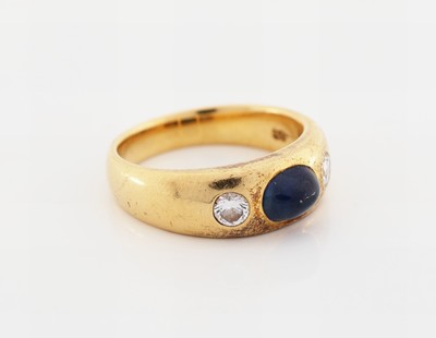 27036611a - 18 kt Gold Saphir-Brillant-Ring, GG 750/000, klassischer Bandring, ovaler Saphir- ...