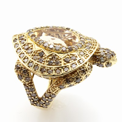 Image Ring ´Schildkröte´ mit Morganit und Diamanten, GG 750/000, 165 braune Diam. zus. ca. ...
