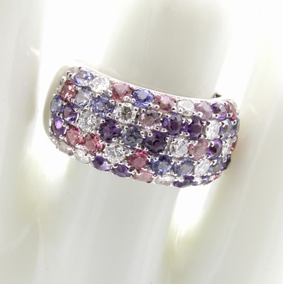 27036636a - Ring mit Farbsteinen und Brillanten, WG 750/000, 12 Brill. zus. ca. 0.48 ct feines ...