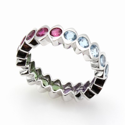 27036641a - Ring mit Farbsteinen, WG 585/000, Turmaline,Amethyste u. Aquamarine zus. ca. 2.91 ct ...