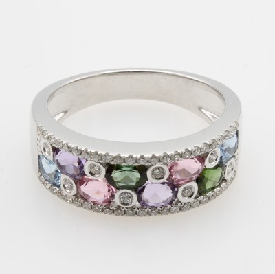 27036650a - Ring mit Farbsteinen und Brillanten, WG 585/000, 4 Turmaline zus. ca. 0.65 ct, 2 Aquama- ...