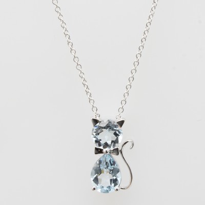 Image Collier ´Katze´ mit Amethyst, WG 585/000, 2 Aquamarine zus. ca. 1.71 ct, in L. ca. 42 u. ...