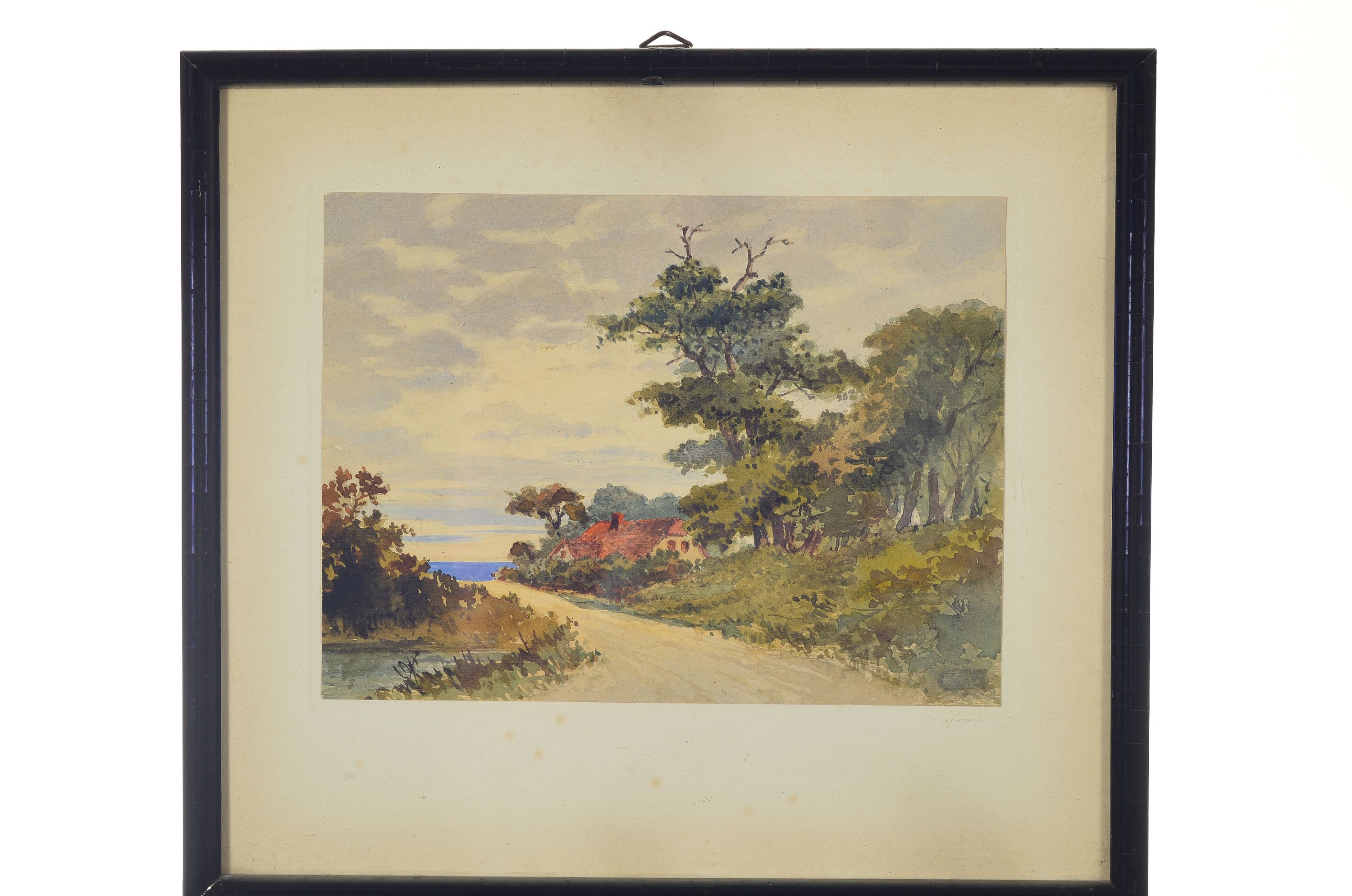 Detail k: Carl Malchin, 1838 Kröpelin-1923 Schwerin, Landschaft an der Müritz, Aquarell auf Papier, rechts unten monogr., rückseitig Widmung: Ein Andenken ...