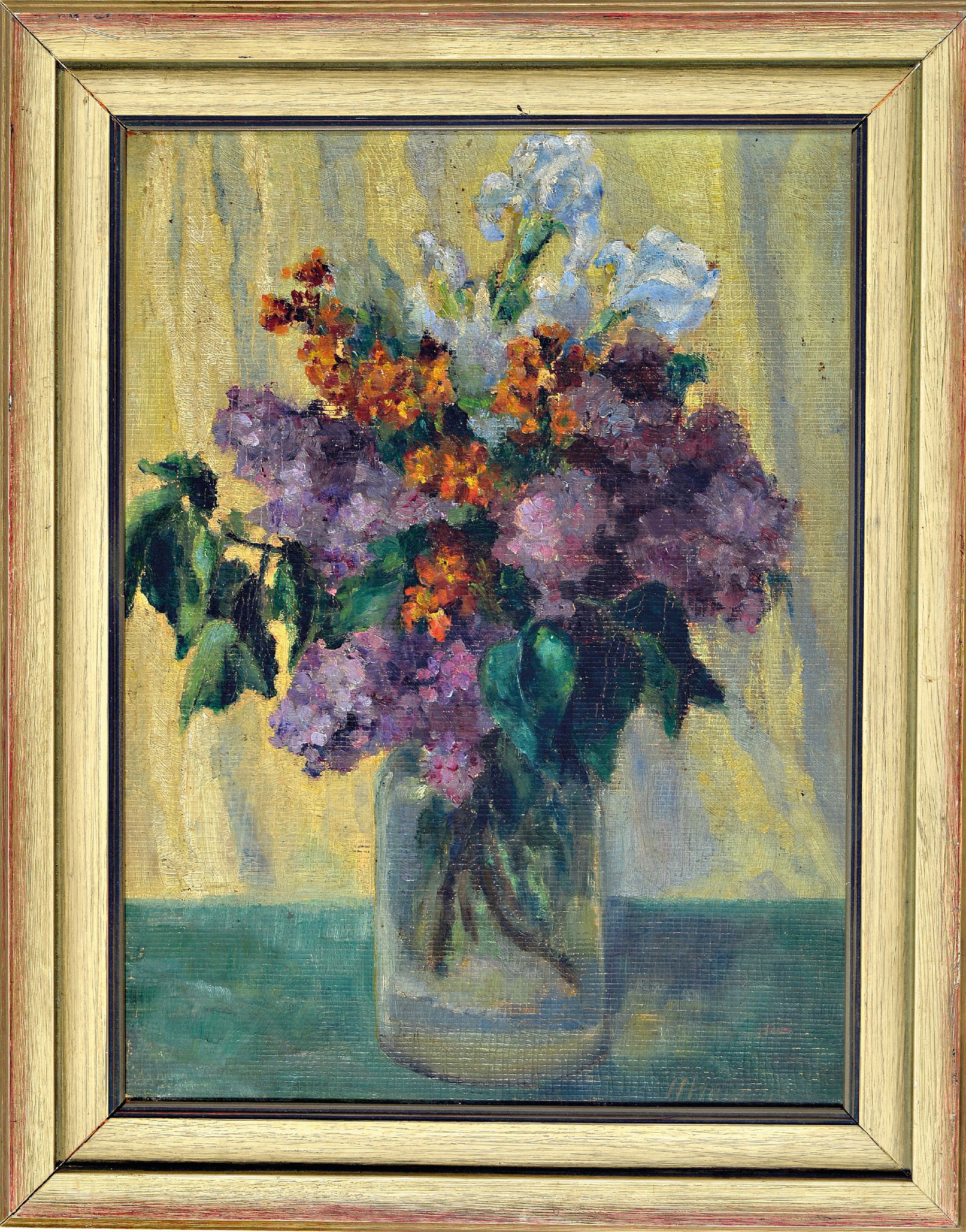 Detail k: Heinrich Hartung IV, 1888 Düsseldorf-1966 Koblenz, Stillleben, Blumen in Glasvase, Öl/Hartfaser, rechts unten monogr. HH, ca. 42x32cm, R. ca. ...