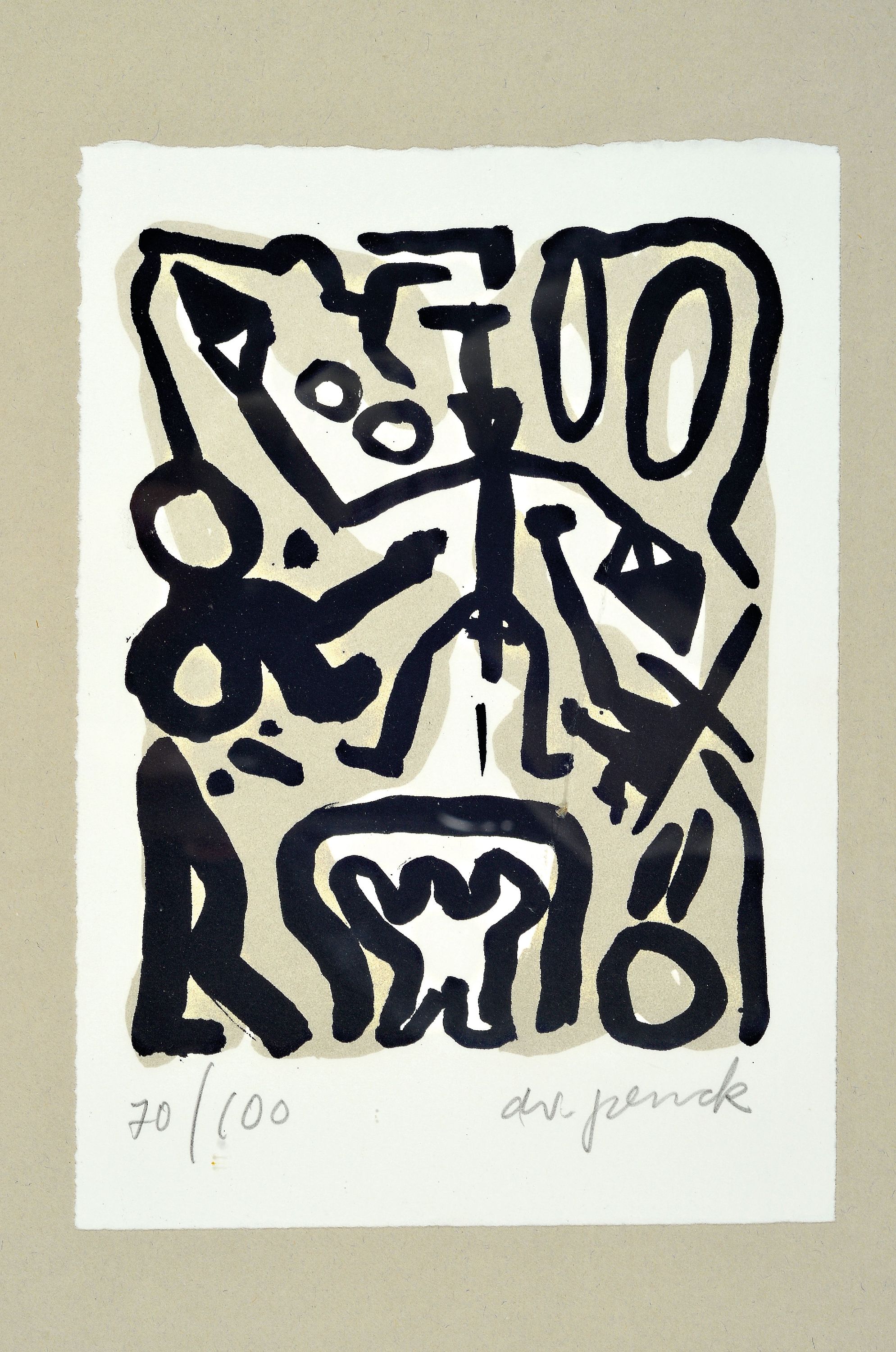 Detail k: A.R. Penck, 1939-2017, Farblithographie, handsign. und num. 70/100, ca. 21x15cm, u.Gl., R. ca. 50x40cm