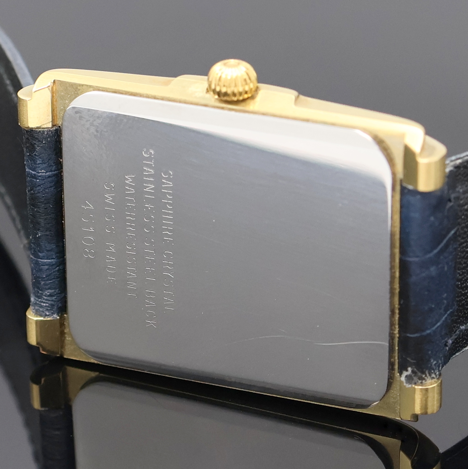 Detail c: LOUIS ERARD nahezu neuwertige vergoldete Armbanduhr, Schweiz um 1990, Handaufzug, gestuftes rechteck. Geh., Stahlboden aufgedr., silb. Zifferbl. im ...