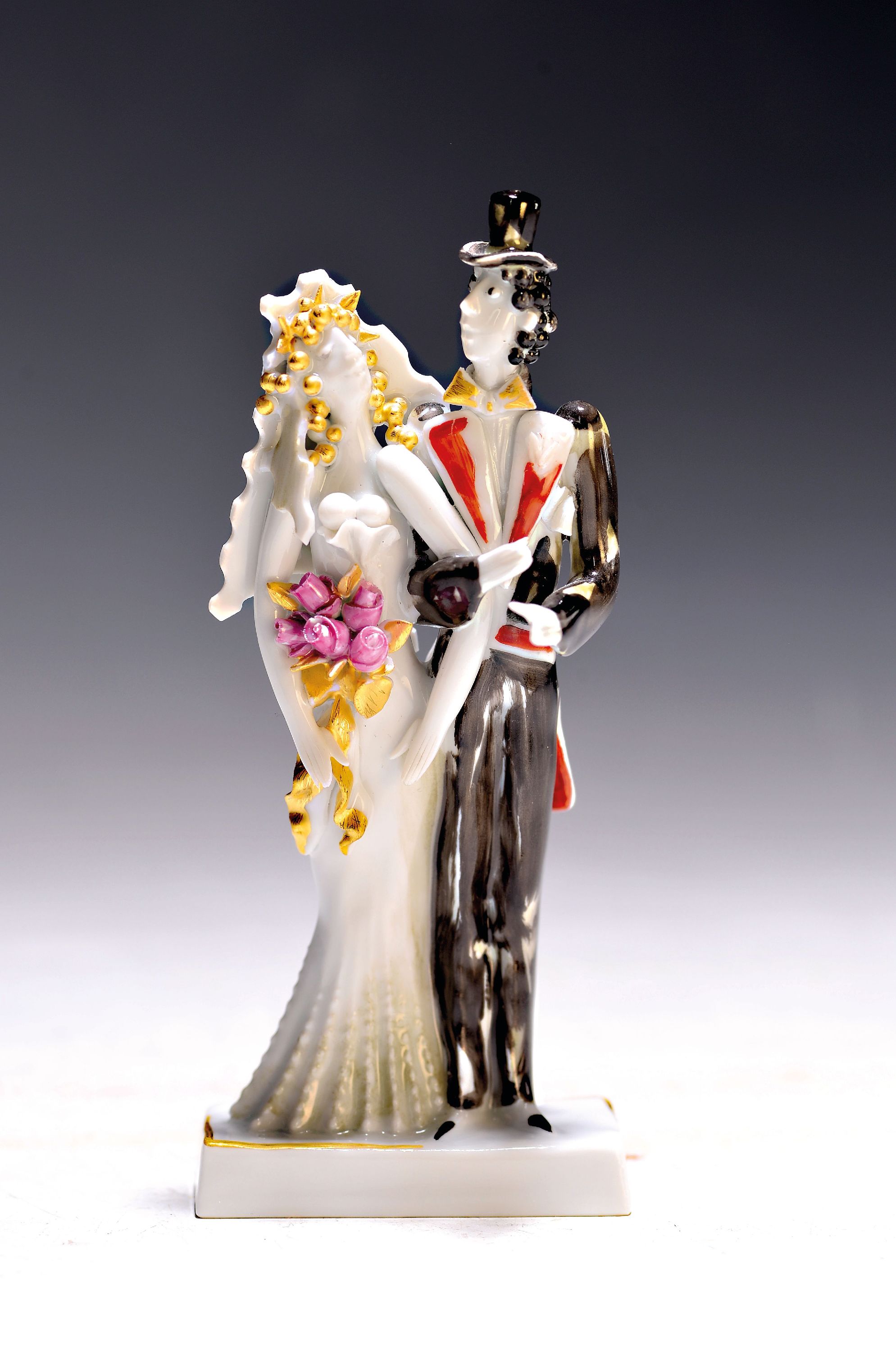 Image 27036745 - Porzellanfigur, Meissen, Entwurf Peter Strang Brautpaar, bunt bemalt, Formnr. 81856-1, ...